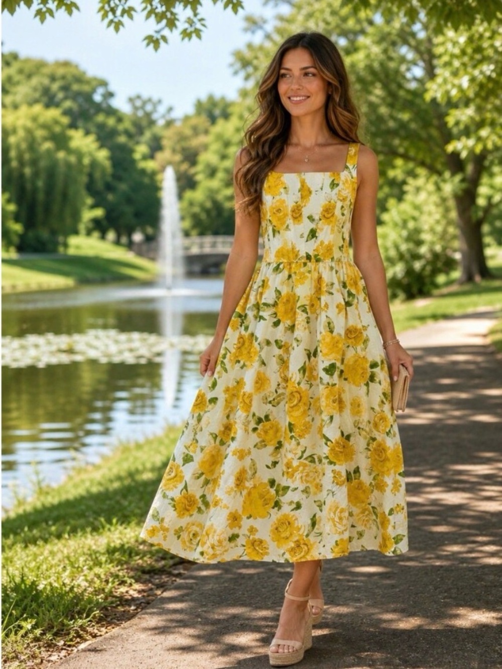 NWT‎ Jason Wu Yellow Floral Square-Neck Maxi Dress